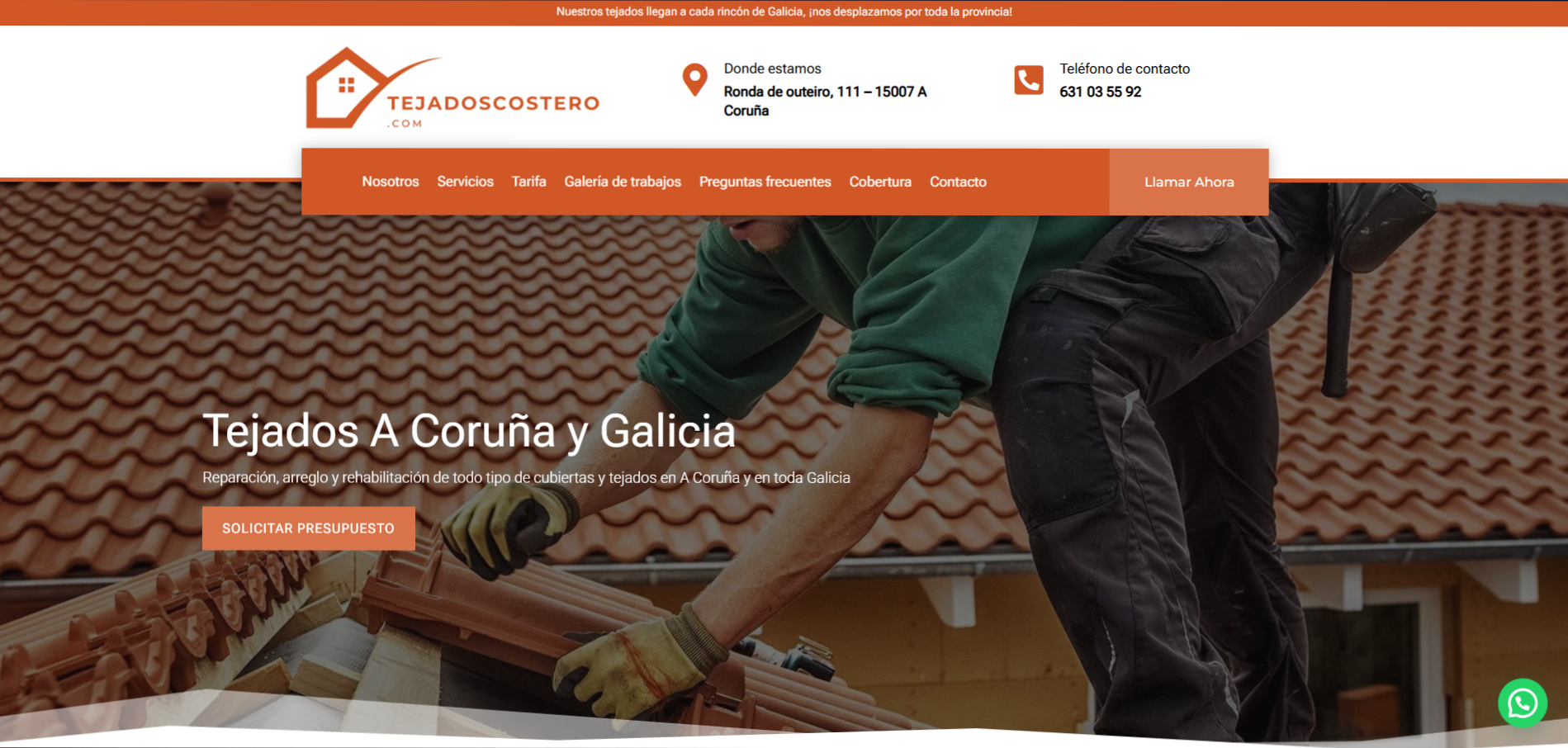 Diseño web Tejados Costero en Agramunt — proyecto Webzalia
